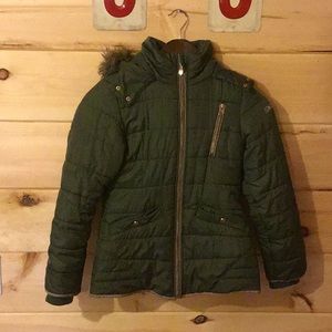 Hawks and Co Girls army green puffer jacket